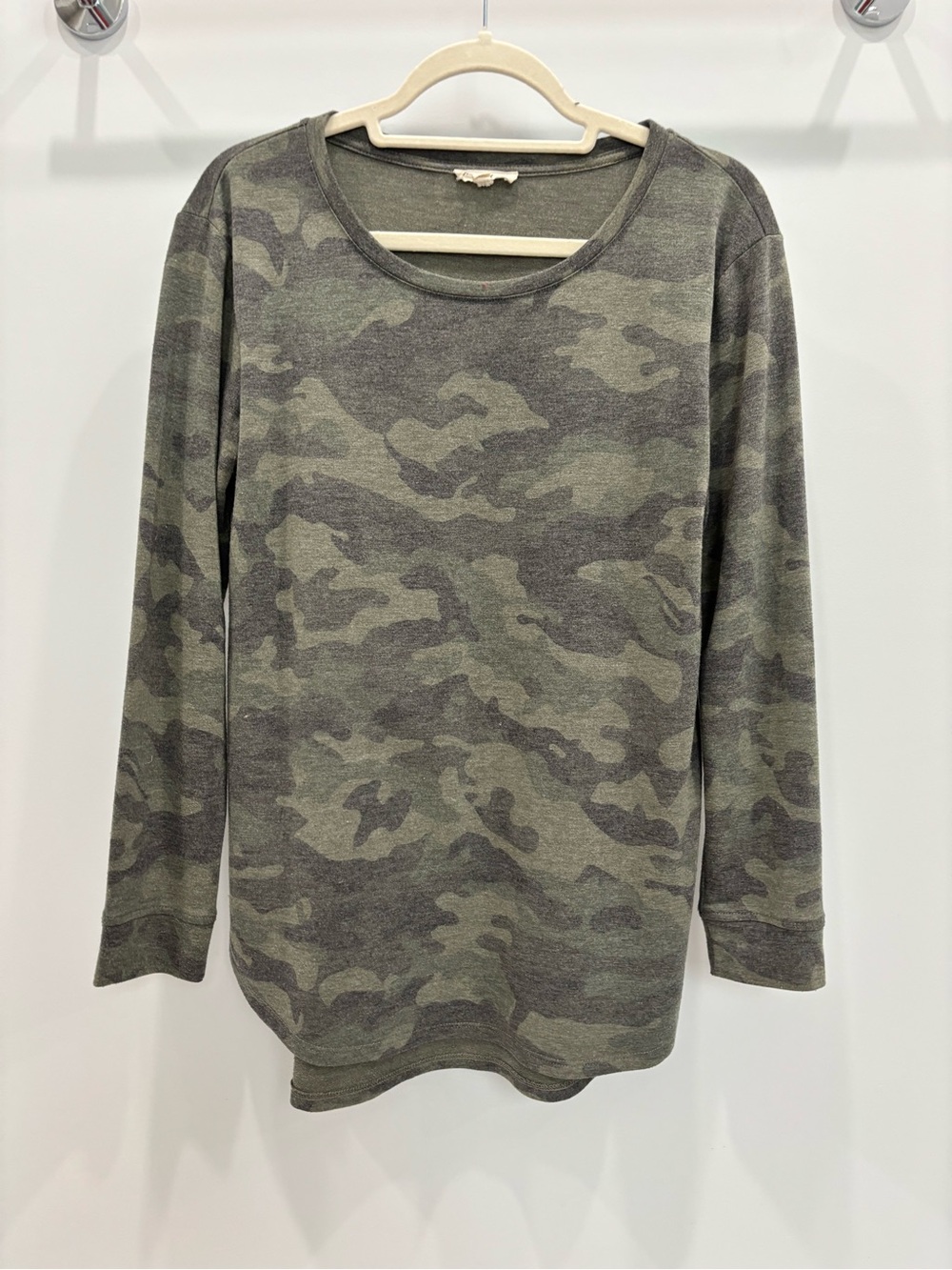 Jane and Delancey Olive Green Camo Long Sleeve Top
